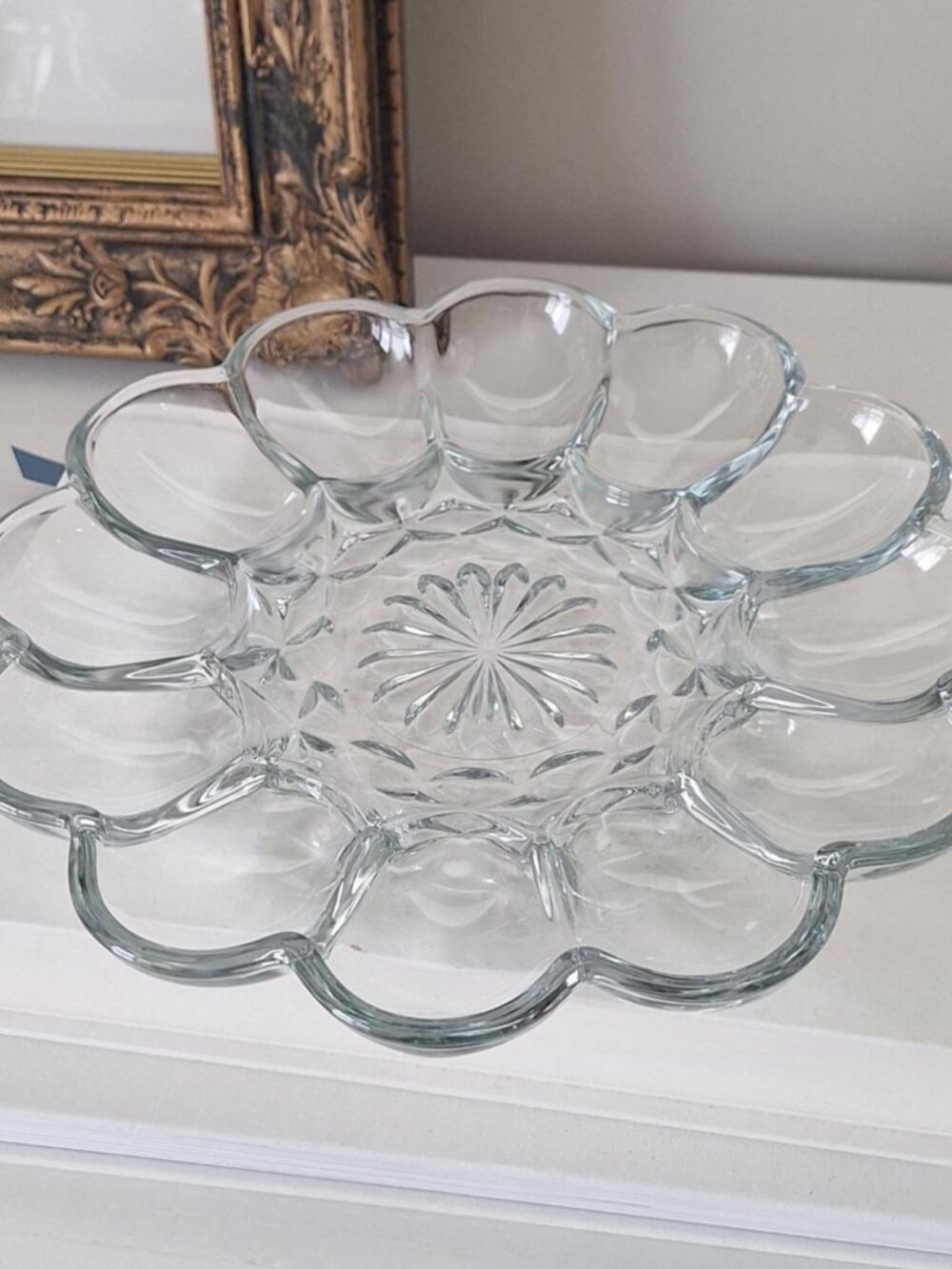 Glass Deviled Egg Plate – Floral Pattern Serving Platter (10 Inch)